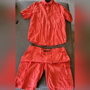 Mens 2pc Matching Set Linen Shirt XL  & Cargo Shorts 38